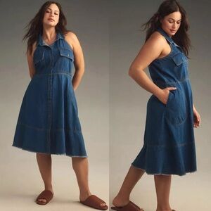 Anthropologie Pilcro Sleeveless Halter Swing Denim Midi Dress